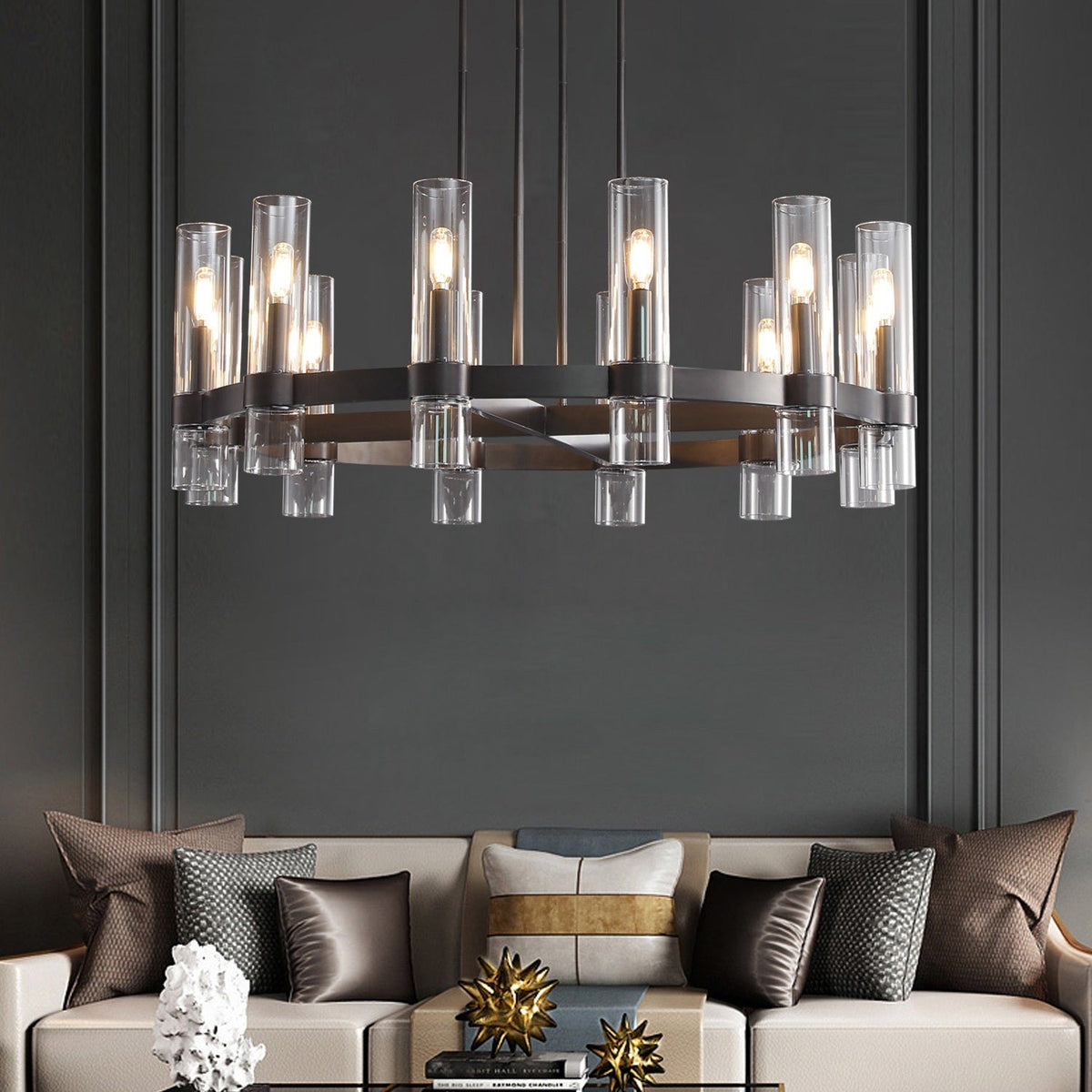 Ravelle Round Minimalist Glass Chandelier 30"