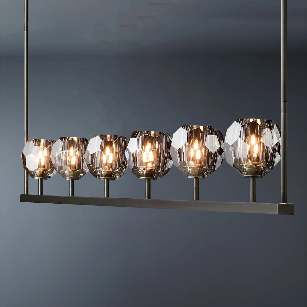 Boule De Crystal Ball Clear/Smoke Glass Linear Chandelier 60"