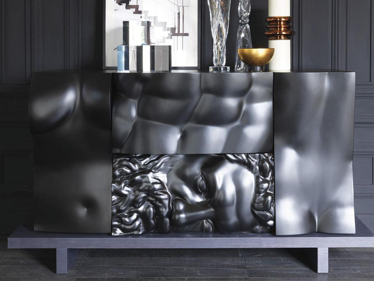 Ercole E Afrodite Sideboard with Oak Wood Base and Sculpted Relief Front