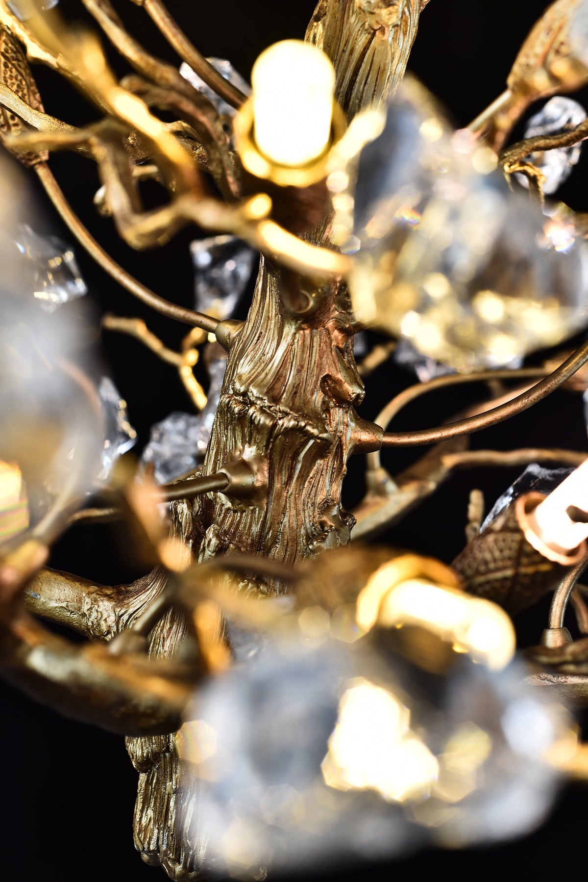 Branching Gemstone Brass Round Chandelier