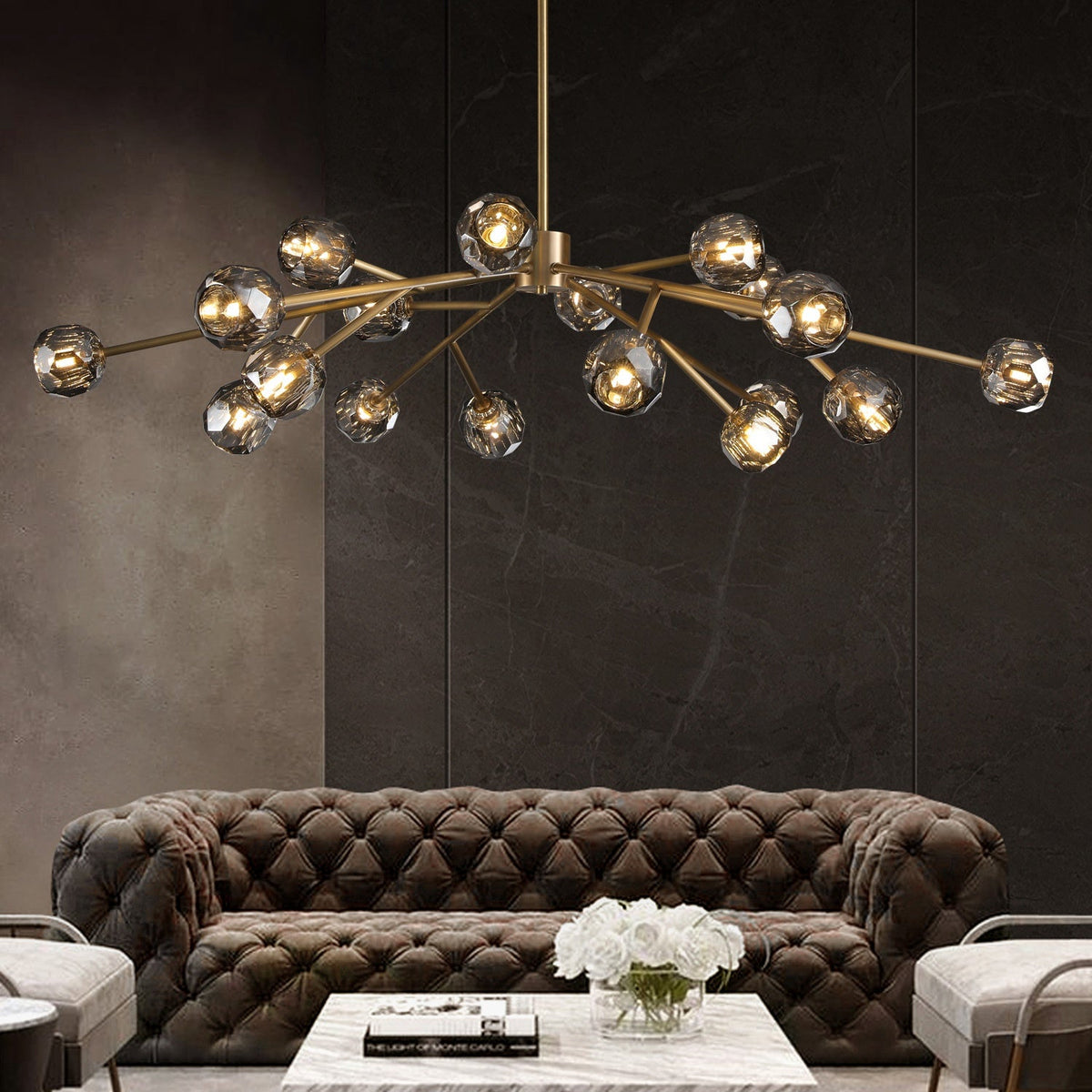 Boule De Crystal Ball Smoke Glass Round Chandelier 60"