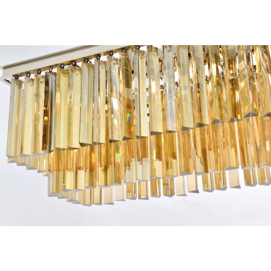 Elegant Lighting Sydney 12 Light 40" Wide Crystal Linear Chandelier with Golden Teak Royal Cut Crystals