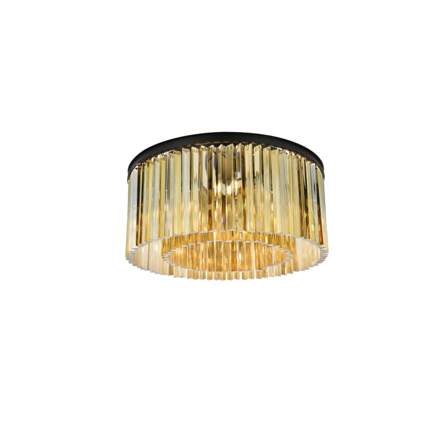 Elegant Lighting Sydney 8 Light 32" Wide Flush Mount Drum Ceiling Fixture with Golden Teak Royal Cut Crystals