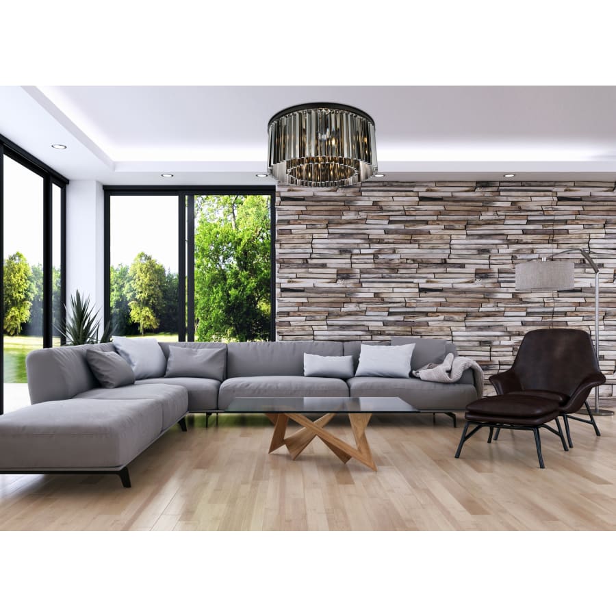 Elegant Lighting Sydney 8 Light 32" Wide Flush Mount Drum Ceiling Fixture with Silver Shade Royal Cut Crystals