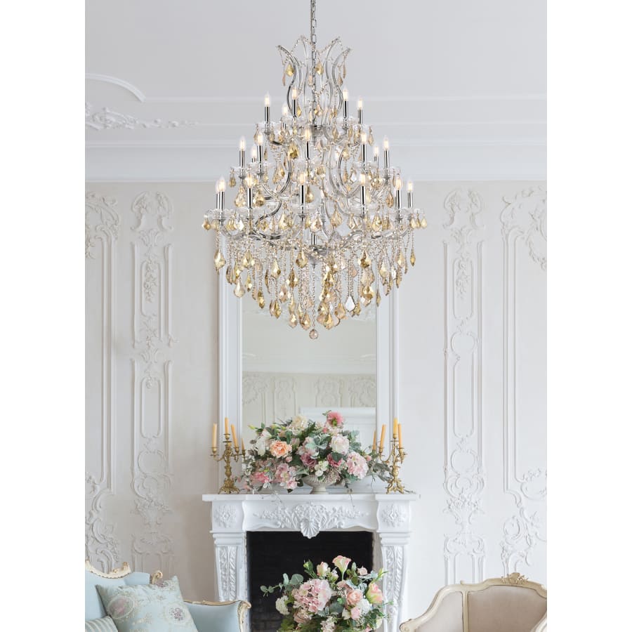 Elegant Lighting Maria Theresa 28 Light 38" Wide Crystal Chandelier with Golden Teak Royal Cut Crystals