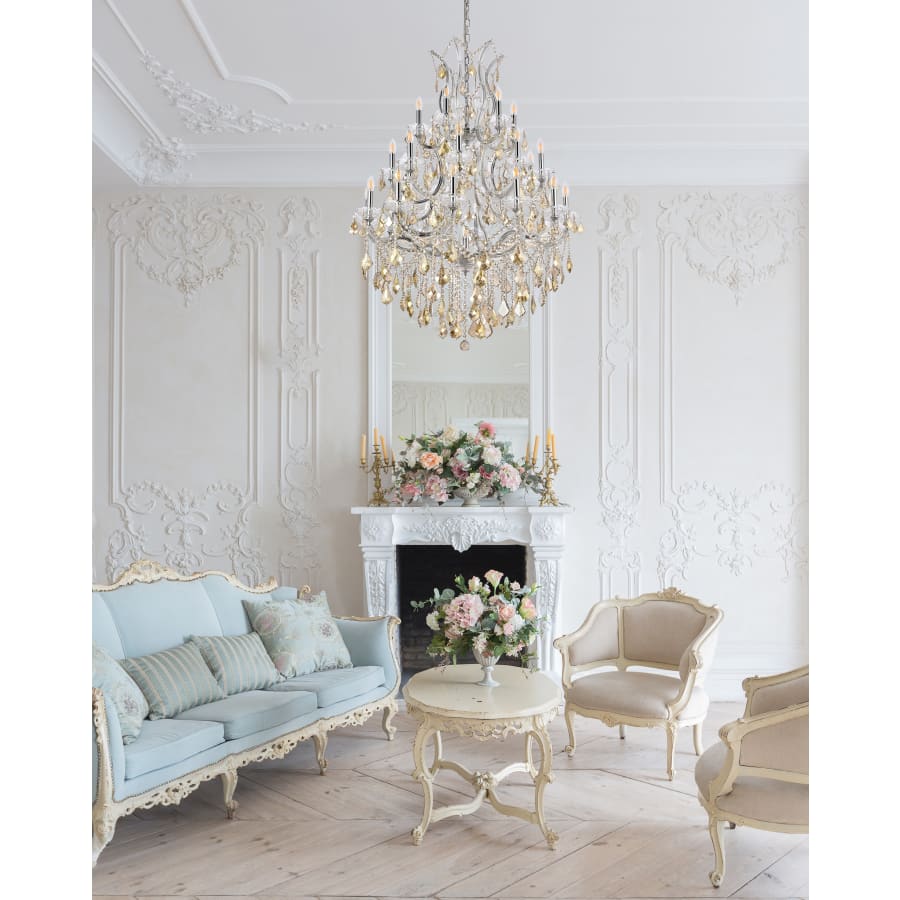 Elegant Lighting Maria Theresa 28 Light 38" Wide Crystal Chandelier with Golden Teak Royal Cut Crystals