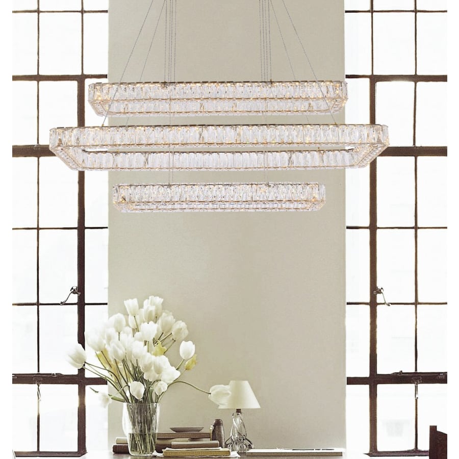 Elegant Lighting Monroe 50" Wide LED Crystal Linear Chandelier with Clear Crystal Accents