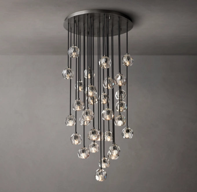 Faceted Crystal Rain Cluster Chandelier
