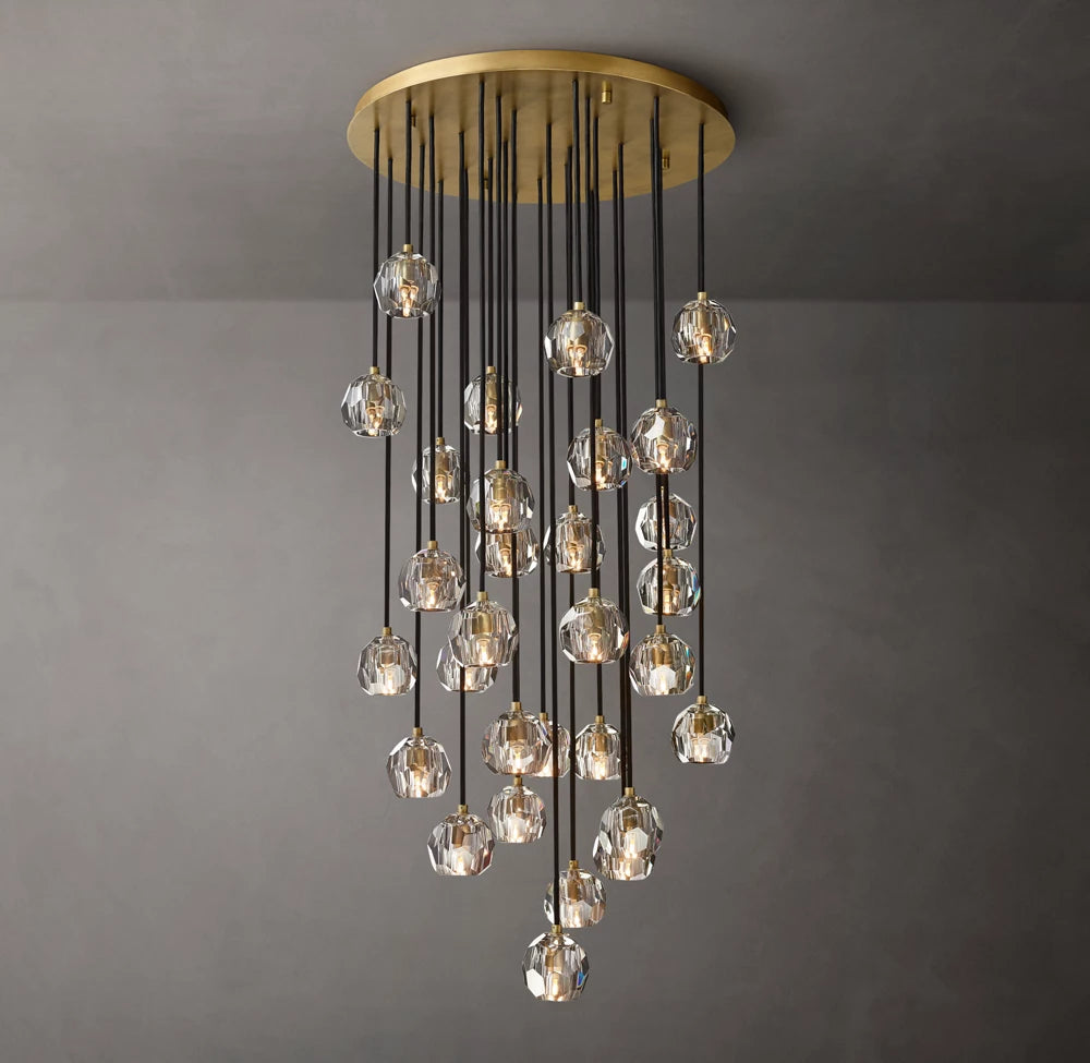 Faceted Crystal Rain Cluster Chandelier