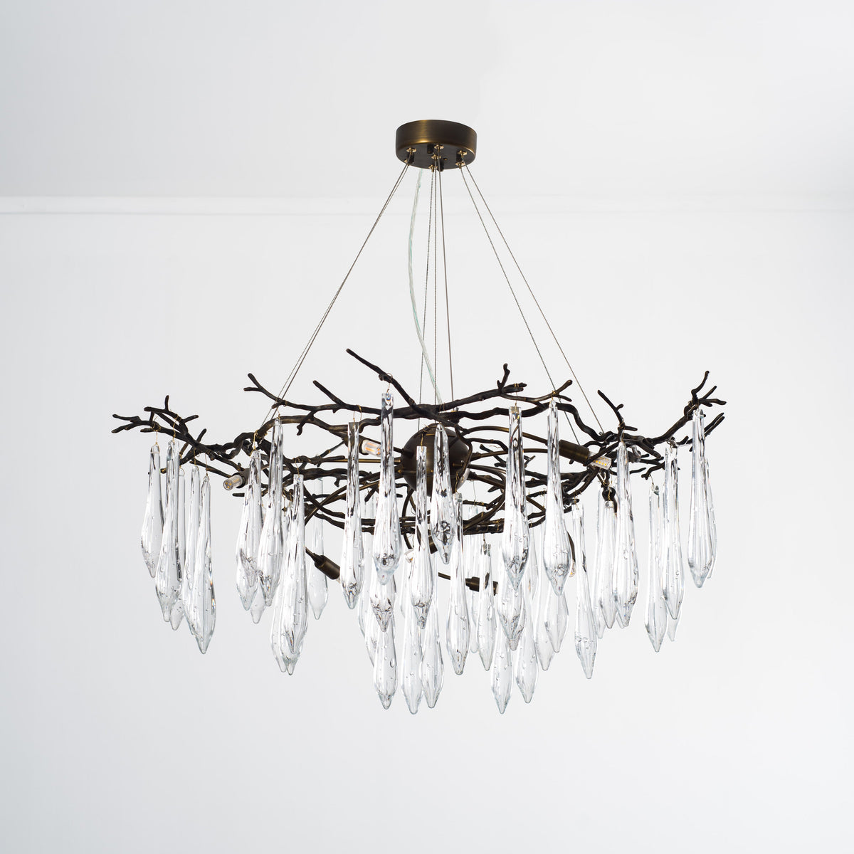 Branching Brass Extended Teardrop Round Chandelier