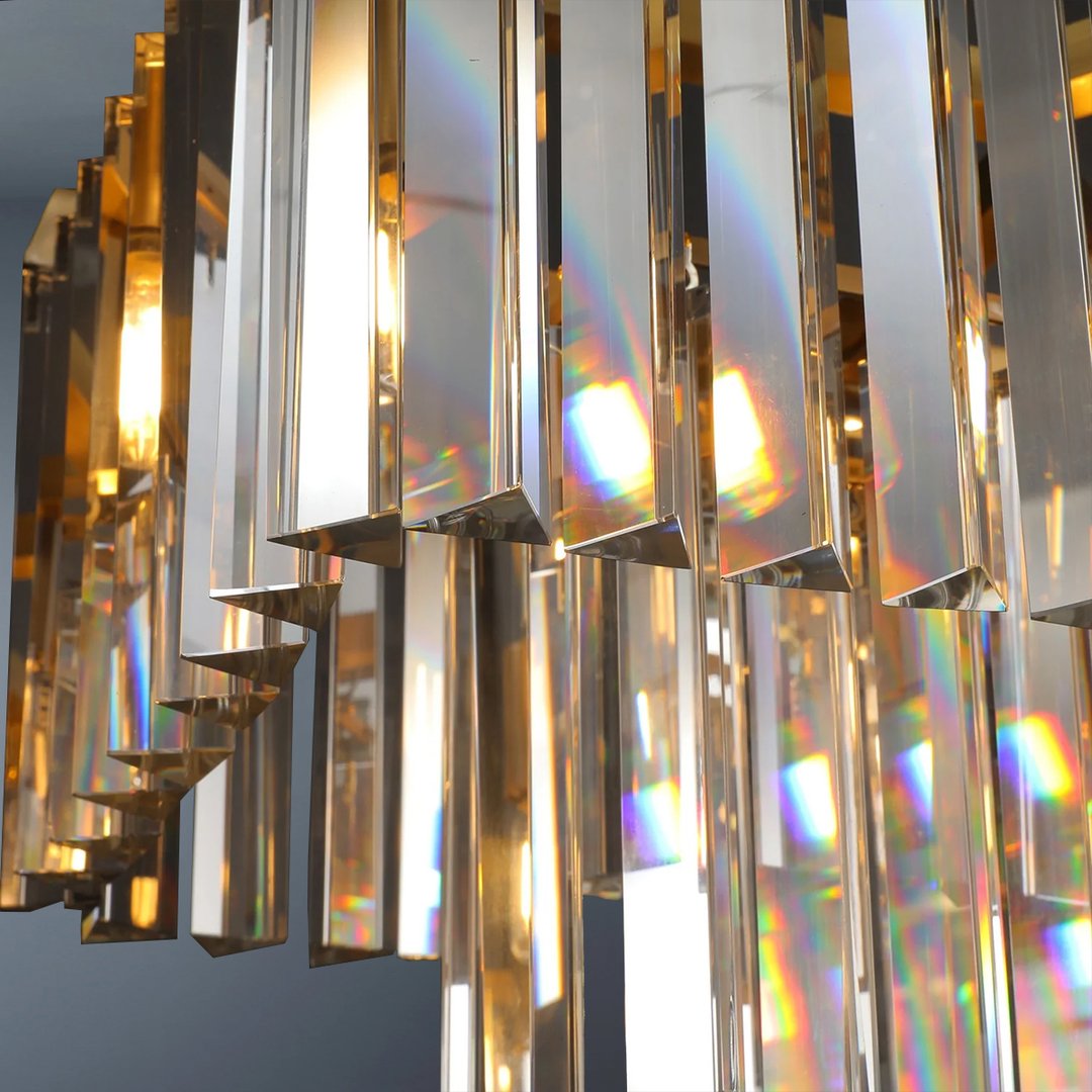 2-Tier Crystal 1920s Odeon Rectangular Chandelier L49"
