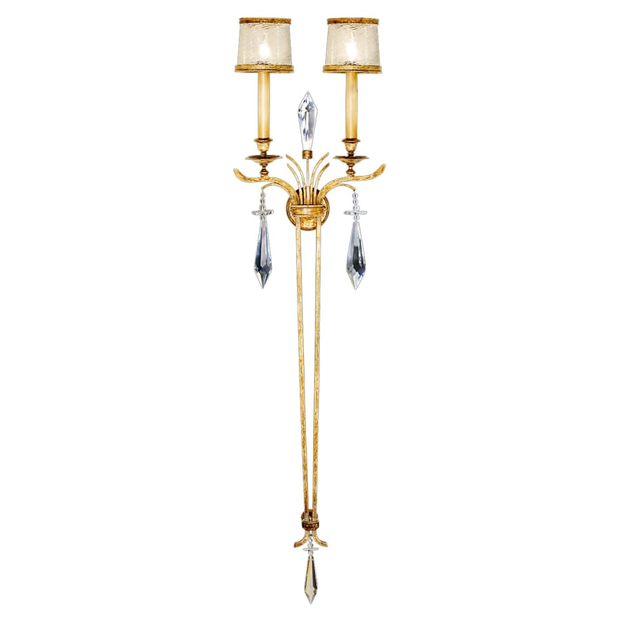 Fine Art Handcrafted Lighting Monte Carlo Two-Light Wall Sconce with Hand-Blown Crystallized Glass Shades and Crystal Accents
