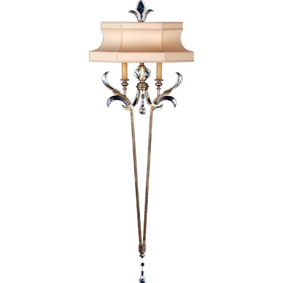 Fine Art Handcrafted Lighting Beveled Arcs Two-Light Beveled Crystal Wall Sconce with Laminated Silk Shantung Shade