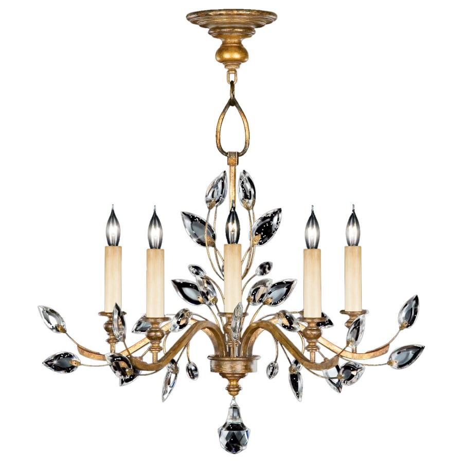 Fine Art Handcrafted Lighting Crystal Laurel Gold Five-Light Single-Tier Chandelier with Bold-Cut Stylized Crystal Leaves