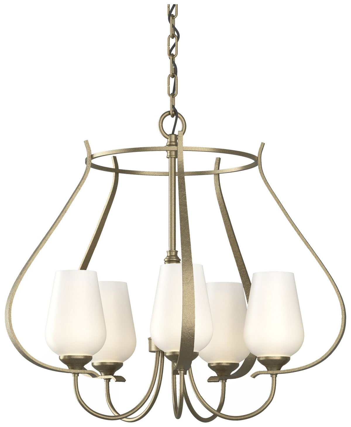 Flora 22.2" Wide 5 Arm Round Soft Gold Chandelier With Opal Glass