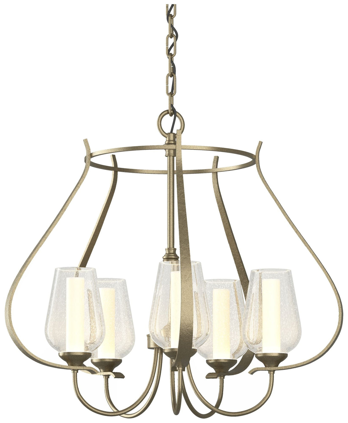 Flora 22.2" Wide 5 Arm Soft Gold Chandelier With Opal and Seeded Glass