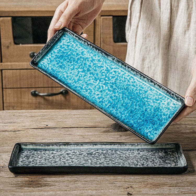 Frostwave Crackle-Glaze Sashimi Plate
