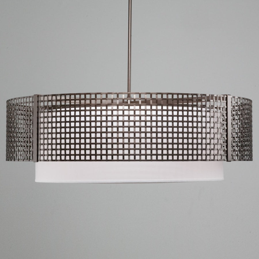 Hammerton Studio Tweed 8 Light 48" Wide Drum Chandelier - Medium (E26) with White Linen Inner and Finished to Match Metal Outer Shade