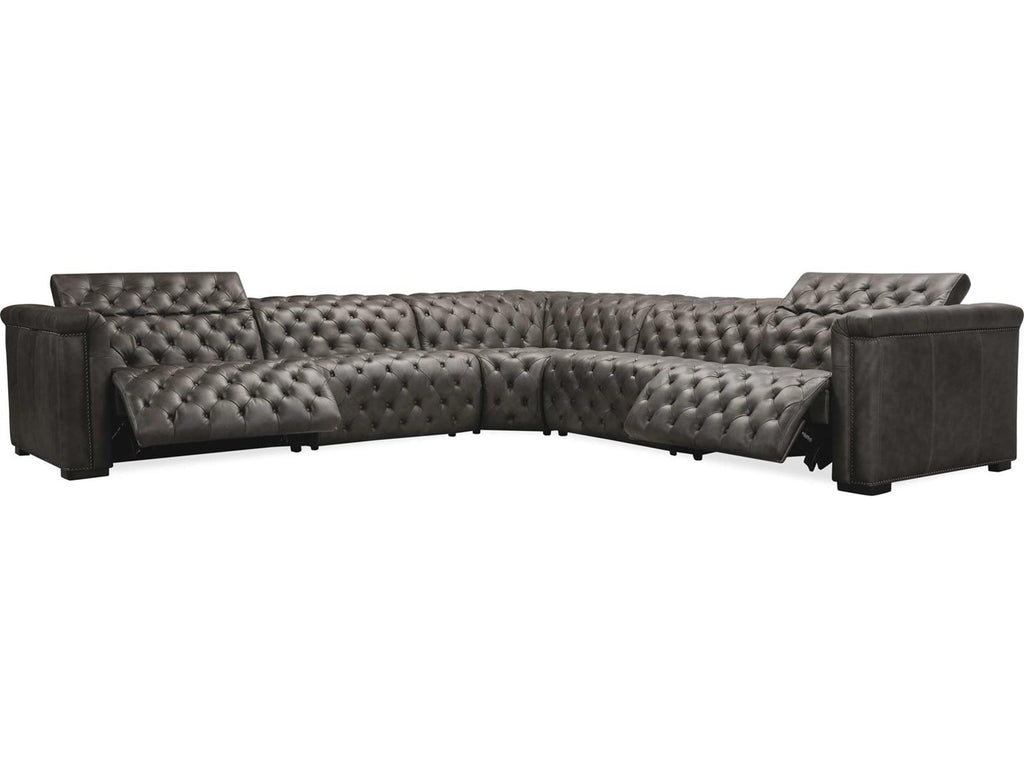 Savion Grandier 5-Piece Power Reclining Sectional Sofa in Bellagio Gravel Leather