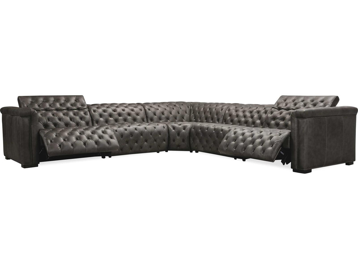 Savion Grandier 5-Piece Power Reclining Sectional Sofa in Bellagio Gravel Leather