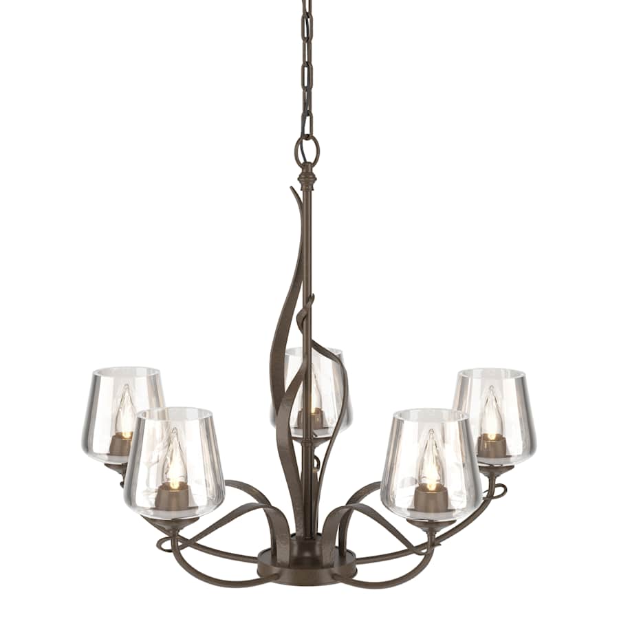 Hubbardton Forge Flora 5 Light 27" Wide Taper Candle Chandelier with Customizable Glass Shade