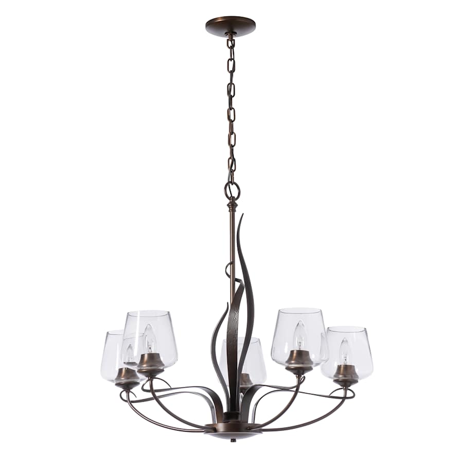 Hubbardton Forge Flora 5 Light 27" Wide Taper Candle Chandelier with Customizable Glass Shade