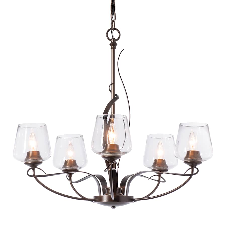 Hubbardton Forge Flora 5 Light 27" Wide Taper Candle Chandelier with Customizable Glass Shade