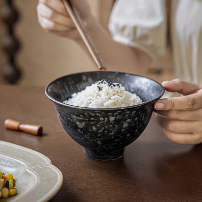 Ink Bloom Tall Ceramic Rice Bowl