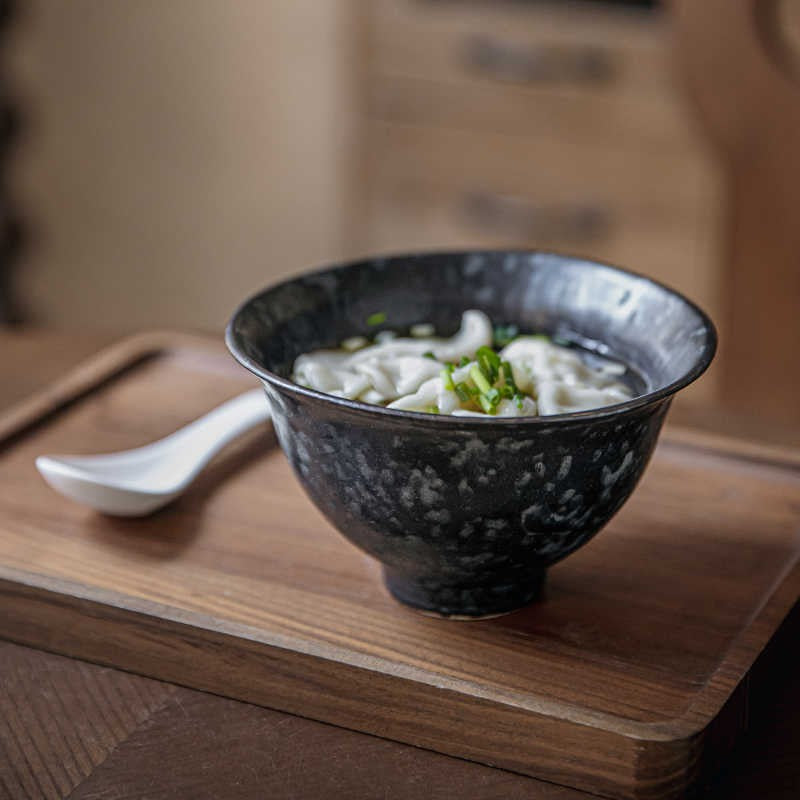 Ink Bloom Tall Ceramic Rice Bowl