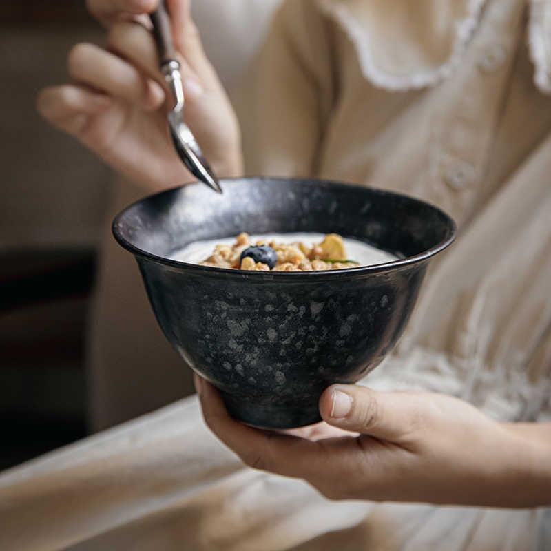 Ink Bloom Tall Ceramic Rice Bowl