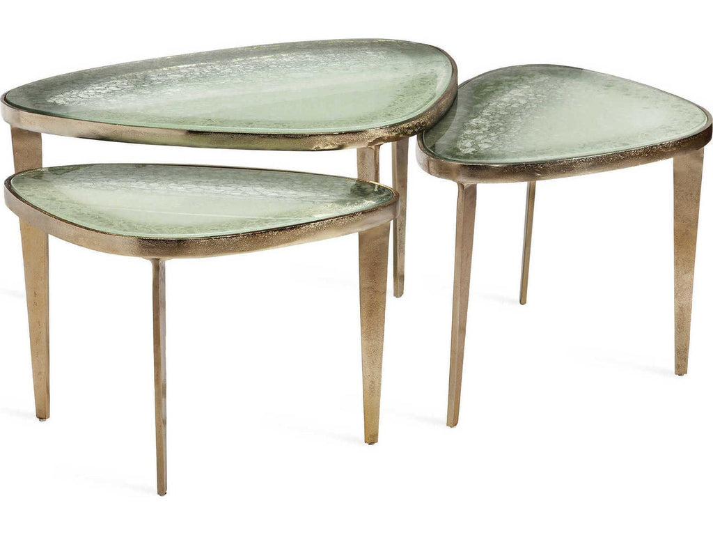 Glass Grey Sky Champagne Brass End Table