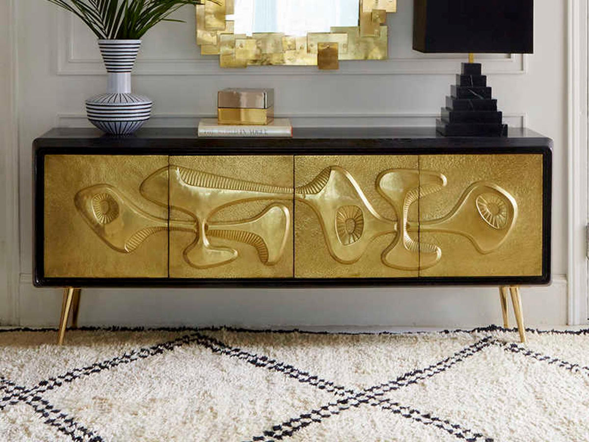 Reform 72-Inch Oak and Brass Credenza Sideboard in Ebonized Finish