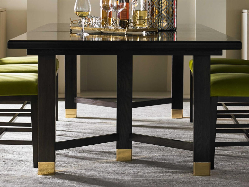 Bancroft Extendable Rectangular Dining Table in Modern Elm and Brass