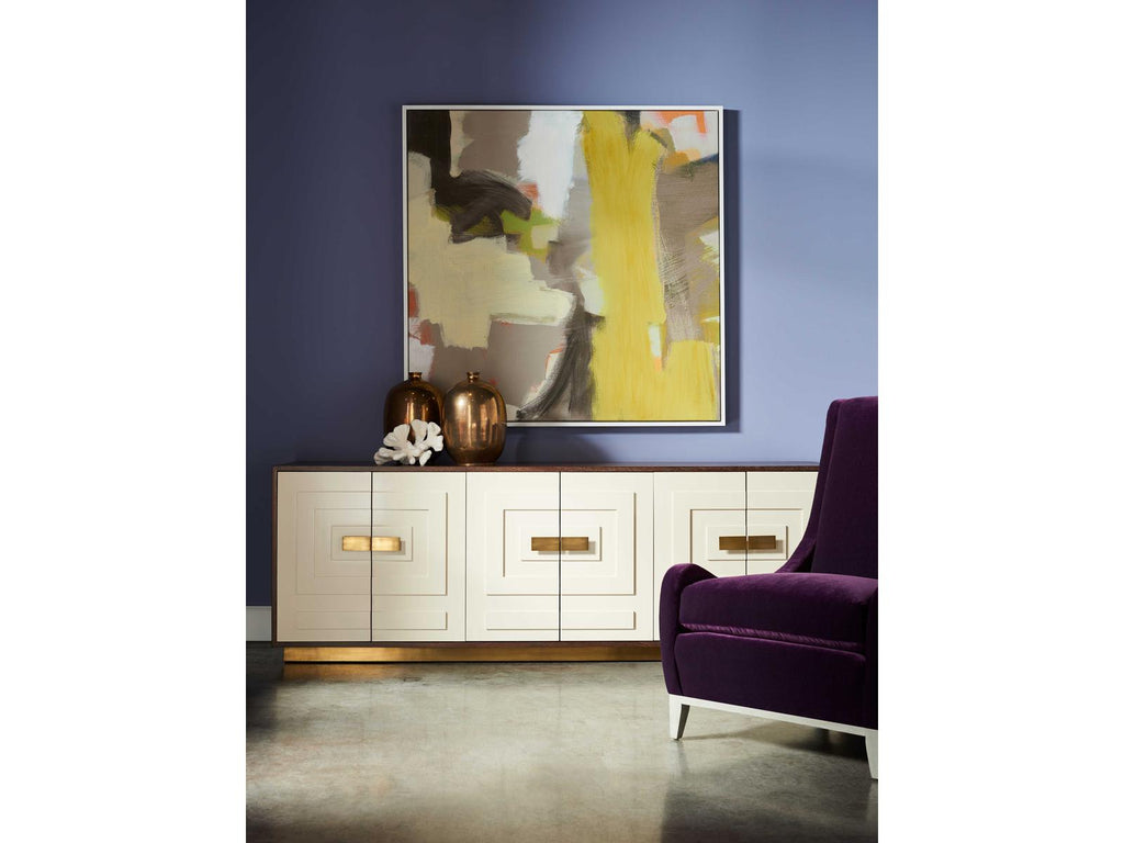 Jasper Six Door Credenza in Walnut Wood and Gloss White