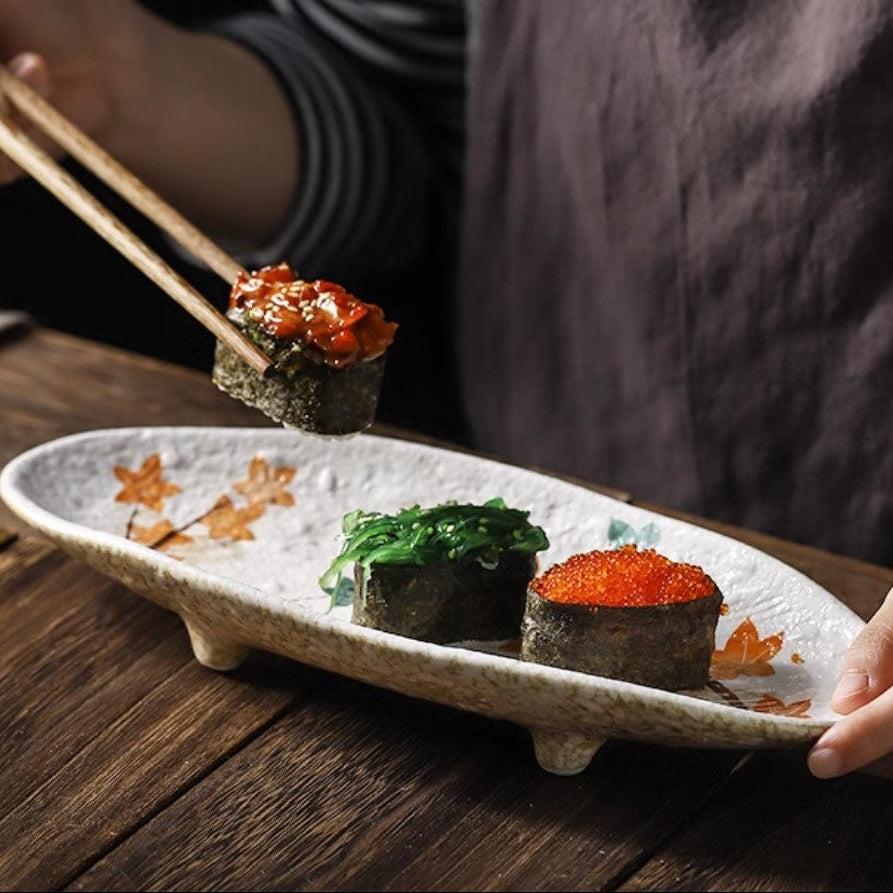 Maple Crest Hand-Painted Sashimi Plate