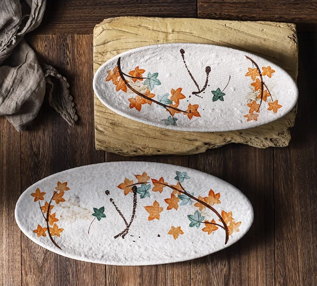 Maple Crest Hand-Painted Sashimi Plate