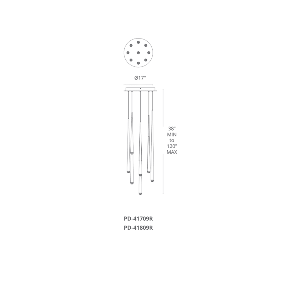 Modern Forms Cascade 9 Light 17" Wide LED Crystal Multi Light Pendant with Frosted Glass Endcap Shades