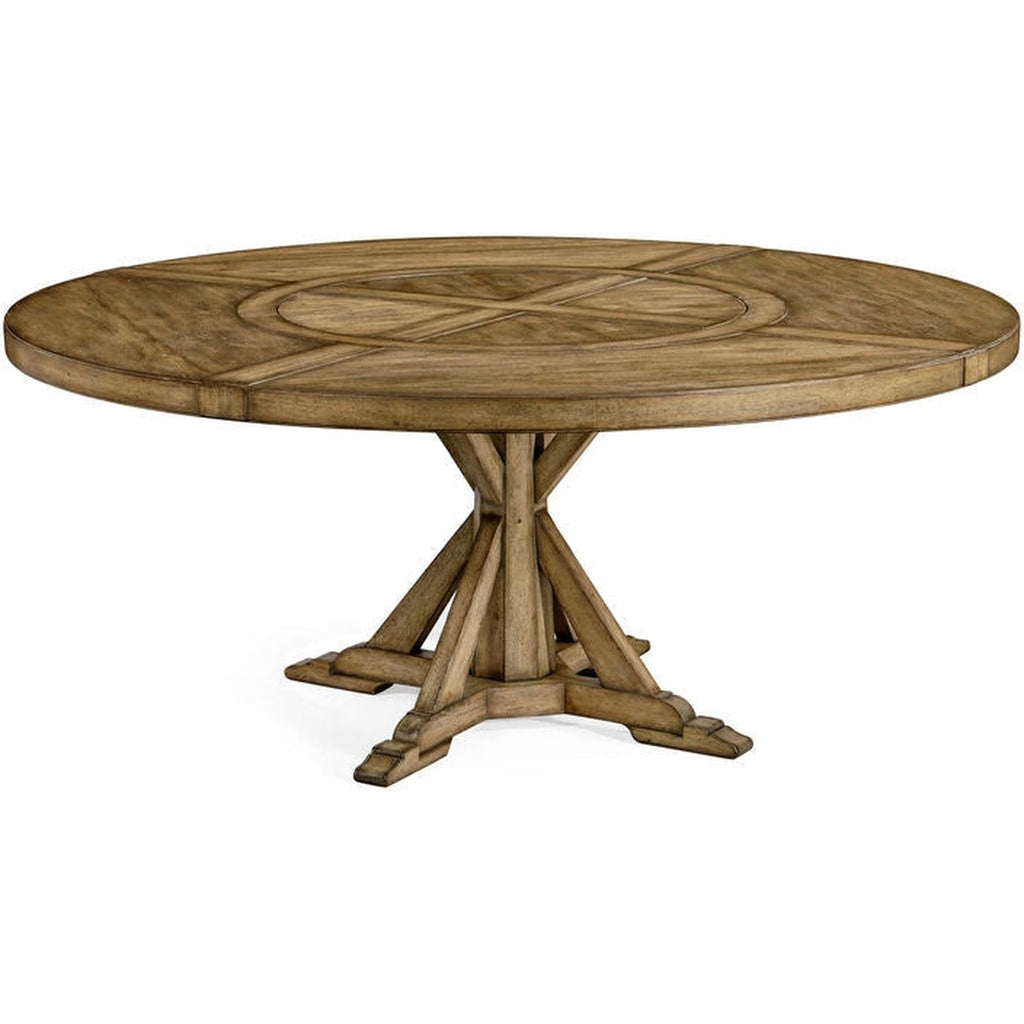 Jonathan Charles 72" Medium Brown Driftwood Round Dining Table with Inbuilt Lazy Susan (491101-72D-DTM)
