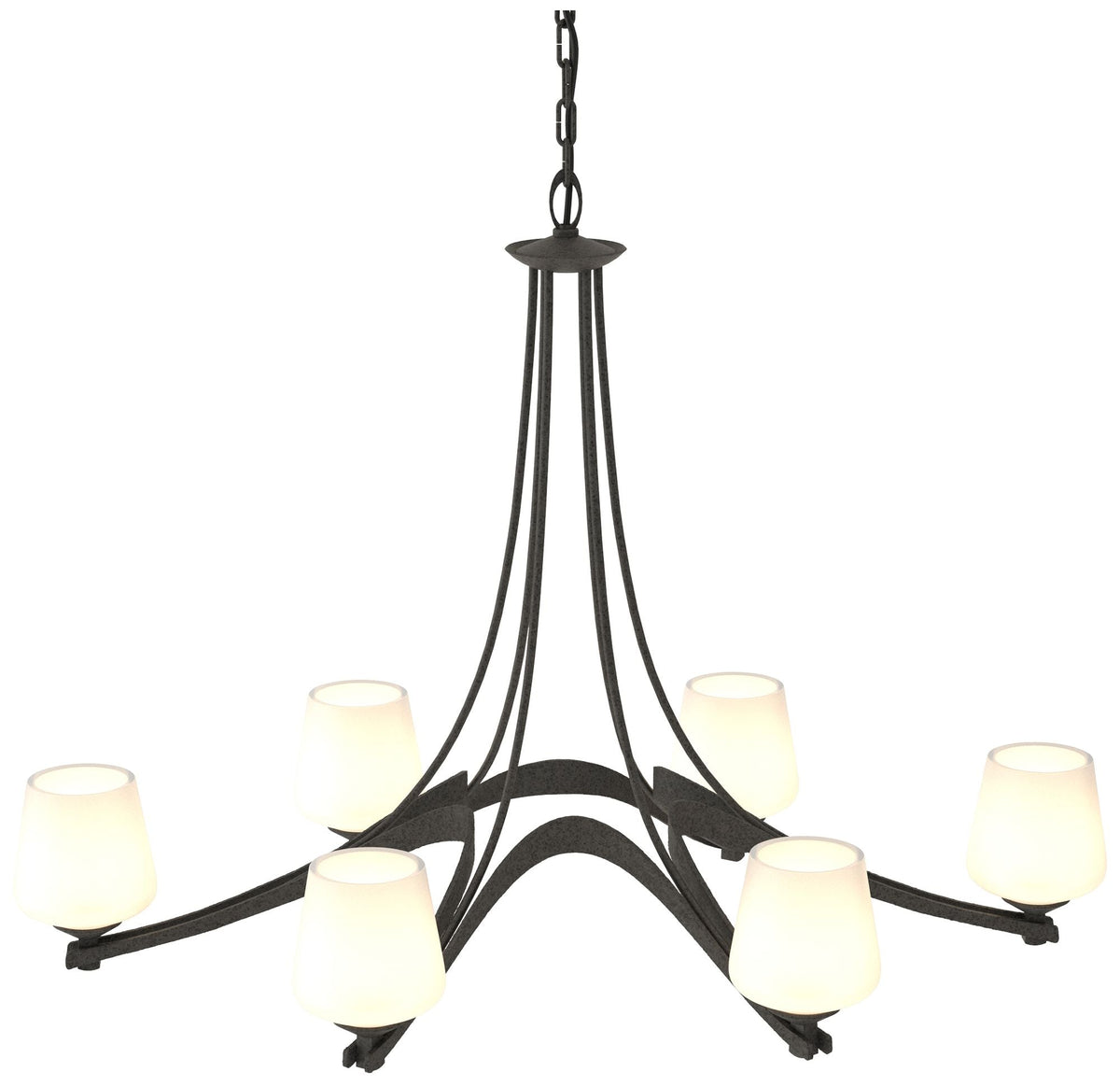Oval Ribbon 38.5" Wide 6 Arm Natural Iron Chandelier With Opal Glass