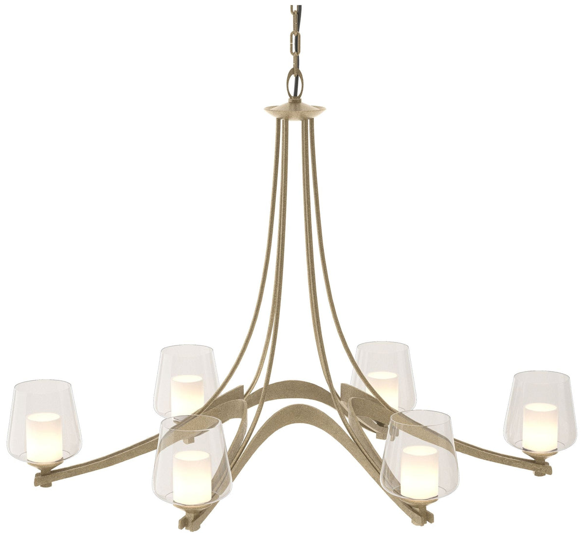Oval Ribbon 38.5" Wide 6 Arm Soft Gold Chandelier With Opal and Clear