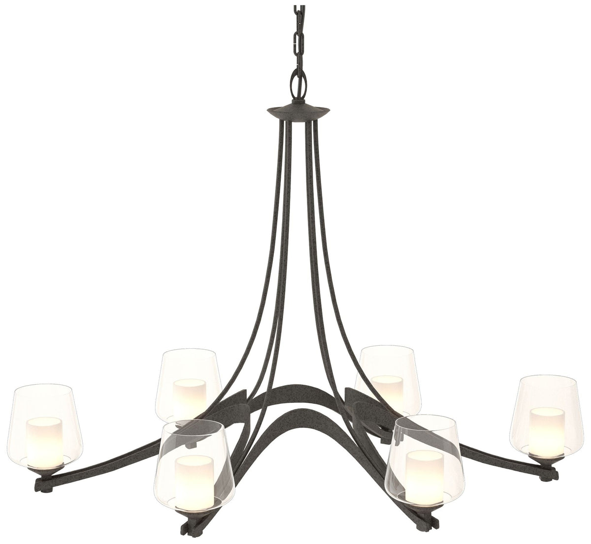 Oval Ribbon 38.5"W 6 Arm Natural Iron Chandelier With Opal and Clear G