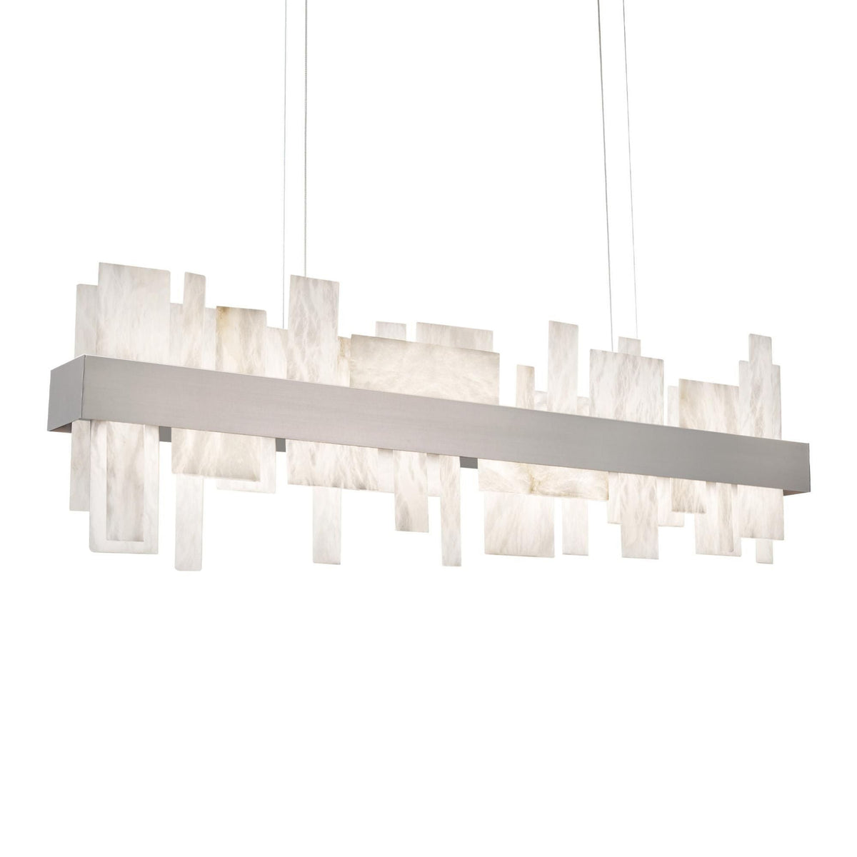 Acropolis 46in LED Linear Chandelier 3000K with Spanish Alabaster in Brushed Nickel