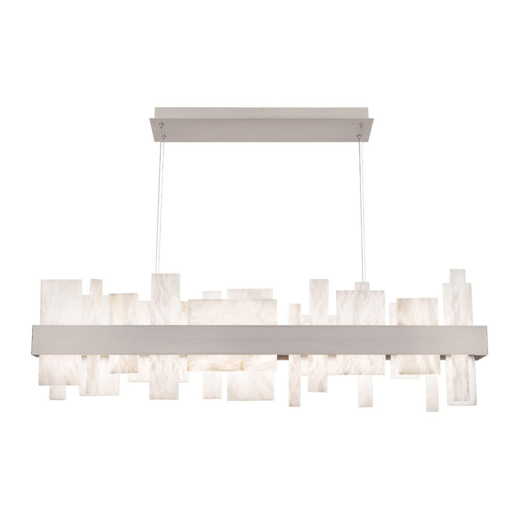 Acropolis 46in LED Linear Chandelier 3000K with Spanish Alabaster in Brushed Nickel