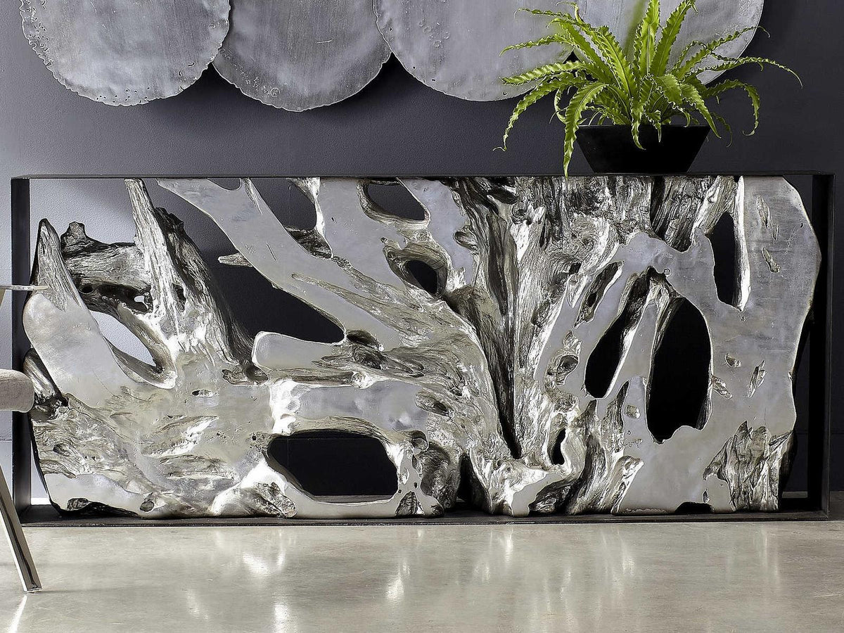 Cast Naturals Rectangular Metal Black Silver Console Table
