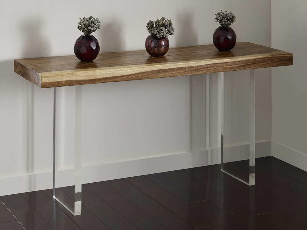 Floating Chamcha Wood Console Table with Acrylic Legs in Natural