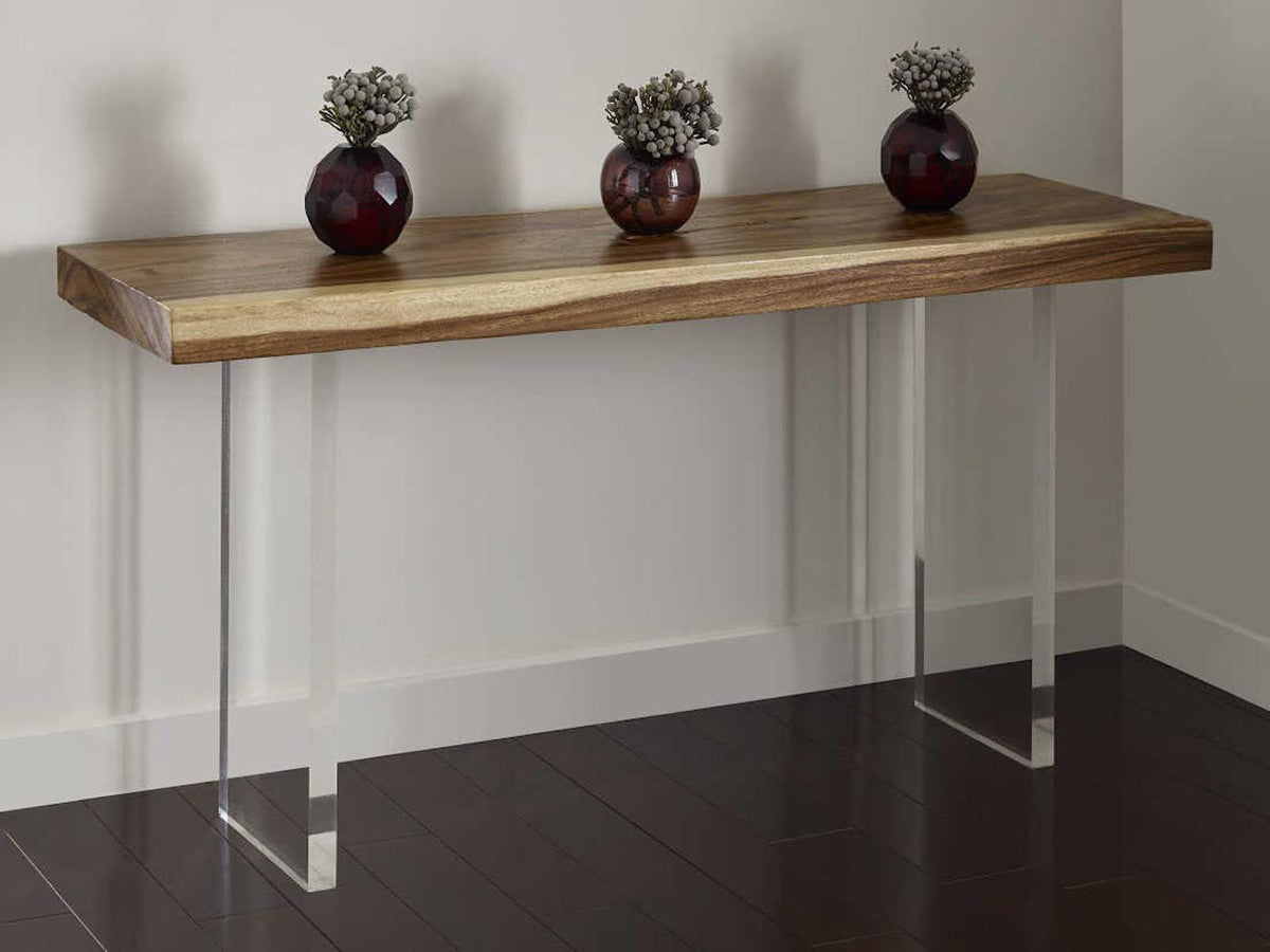 Floating Chamcha Wood Console Table with Acrylic Legs in Natural