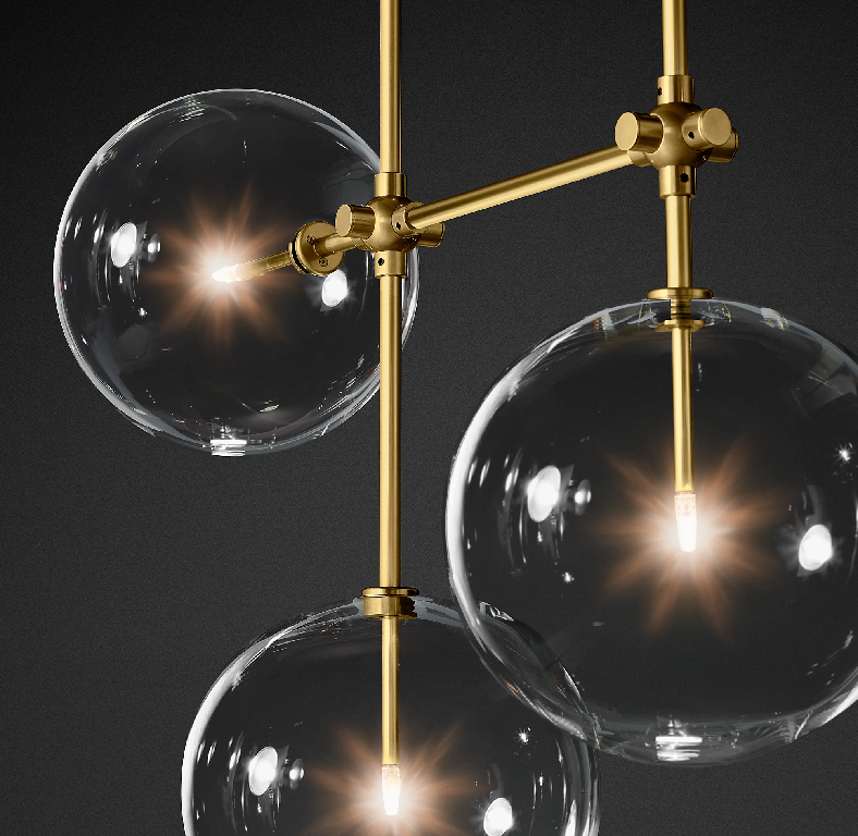 Fulcrum Glass globe mobile linear chandelier 60" For Living Room
