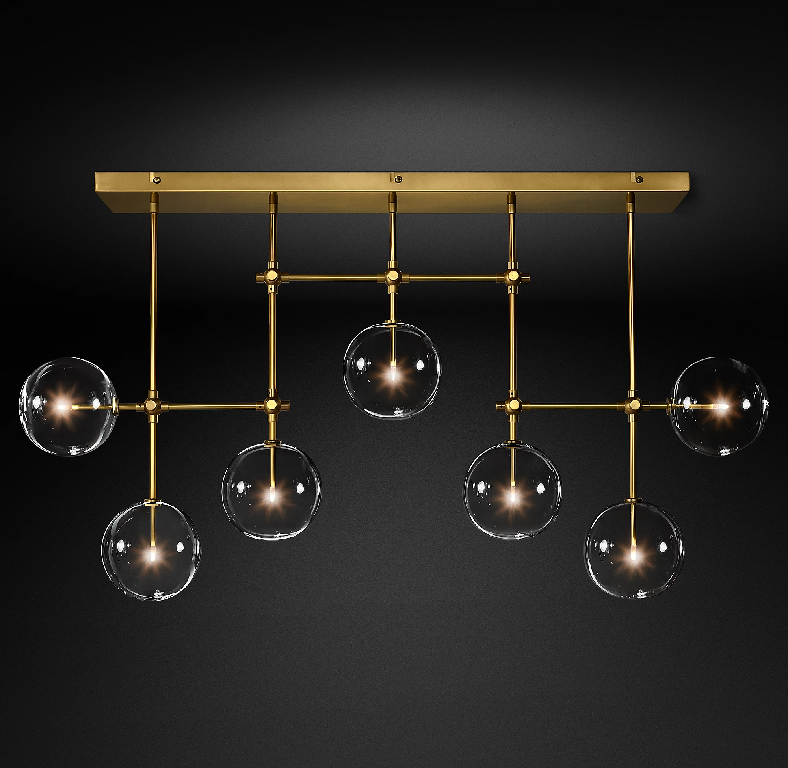 Fulcrum Glass globe mobile linear chandelier 60" For Living Room