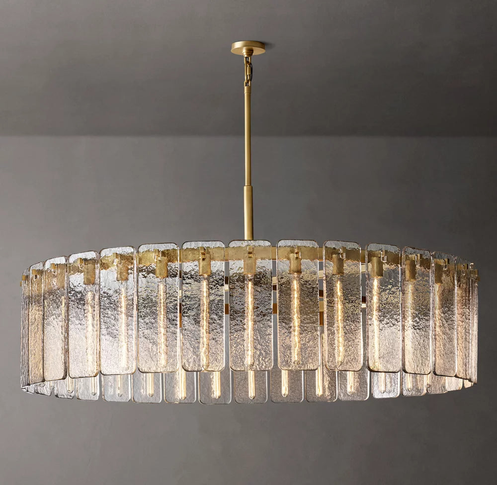 Rippled Glass Architectural Drum Chandelier