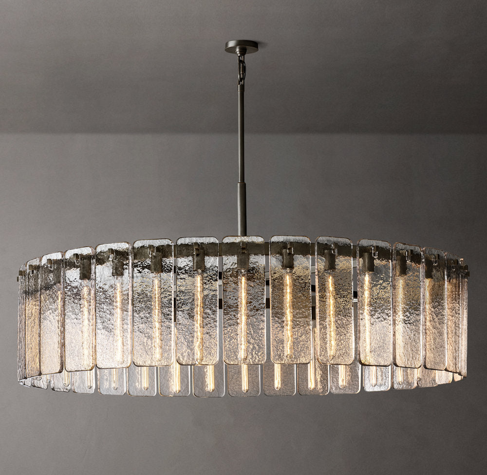 Rippled Glass Architectural Drum Chandelier